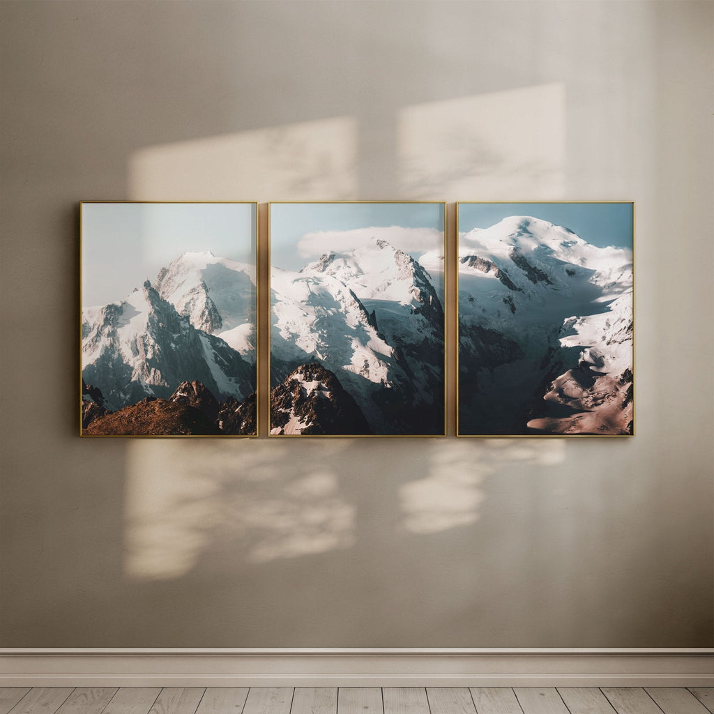 A set of 3 mountain wall art prints feauturing the Mont Blanc Massif