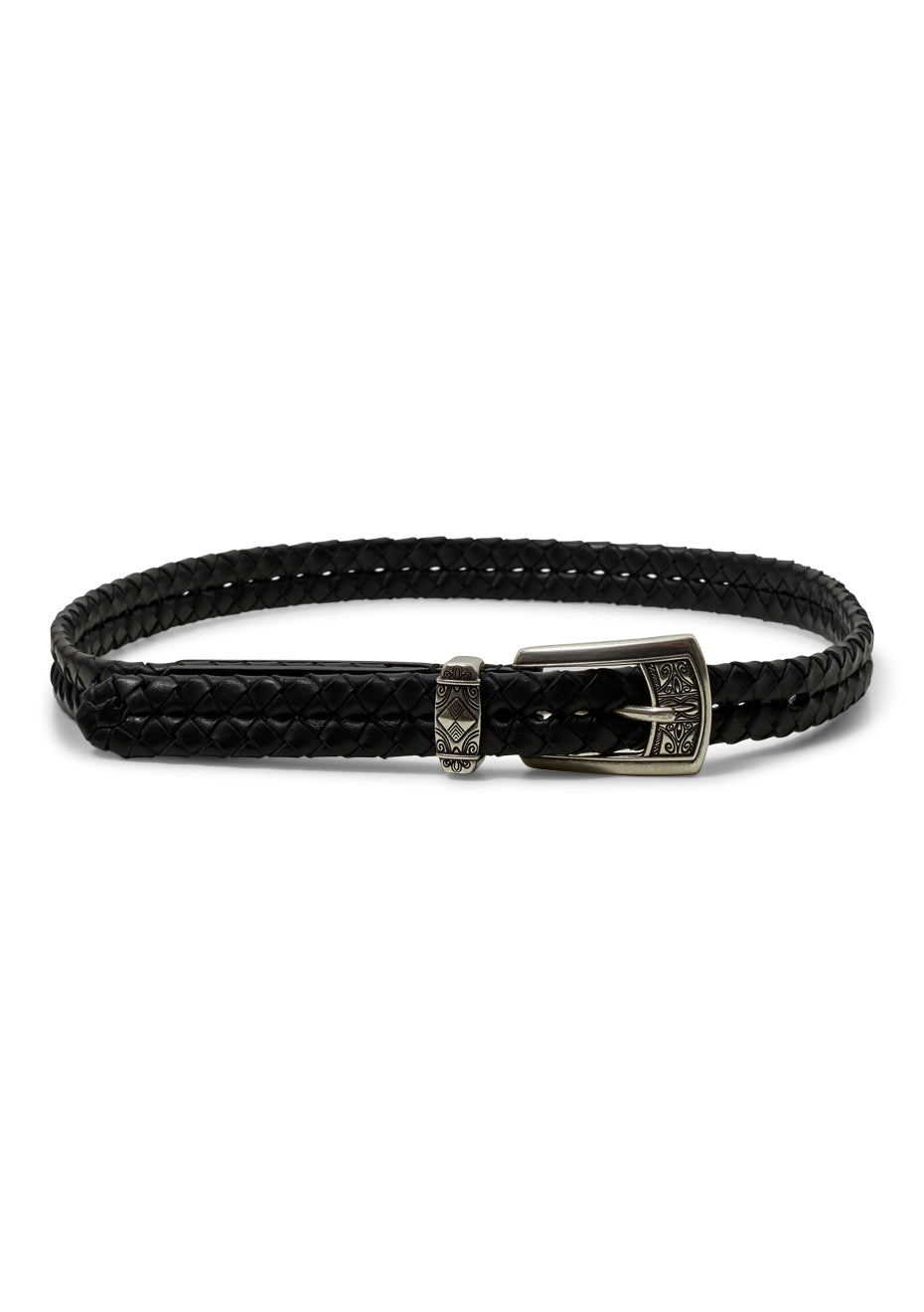 Thin Black Woven Leather Belt