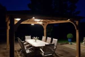 Gazebo outdoor living space at night