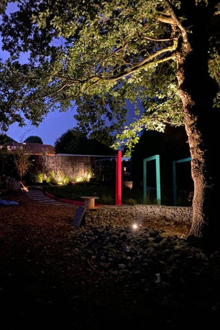 Low voltage 12v garden outdoor lighting. Garden spotlights create atmosphere and mood in this Harborne garden.