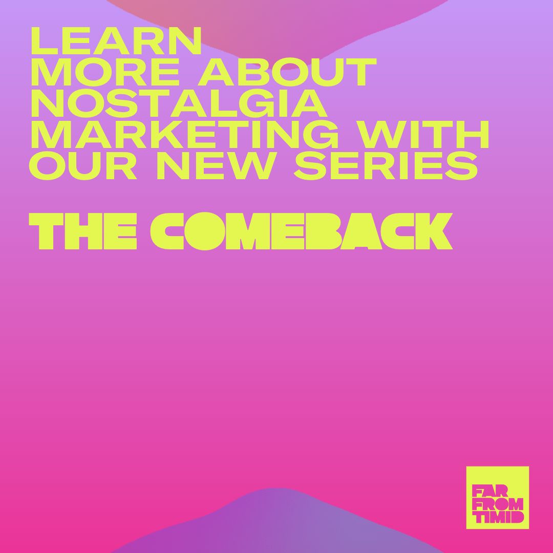 Learn more about the comeback series text in front of a gradated pink/lavendar background with far from timid logo