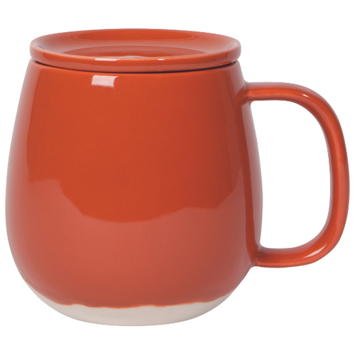 Fox Pottery Coffee Mug With Lid, Large Red Orange Lidded Mug, Tea