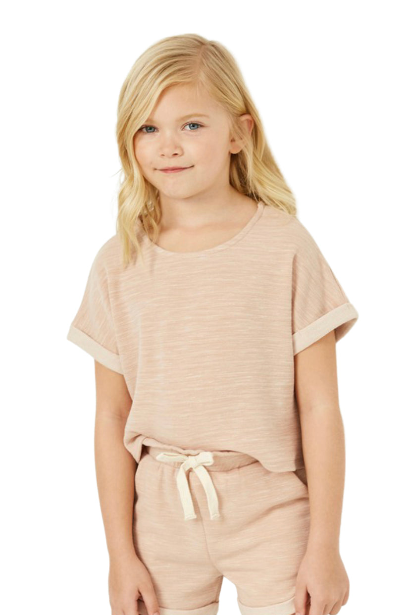 Girls- Hayden Girls Rolled Cuff Knit Shorts Blush