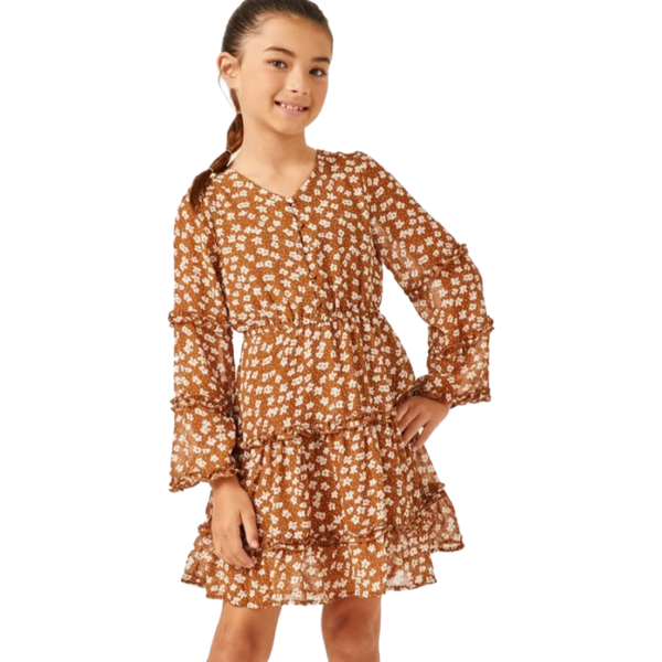 Girls Hayden Girls Floral Corduroy Cinch Cuff Dress – Milla And Ella Co