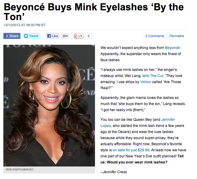 Beyonce buys Velour Lashes by the ton article screenshot