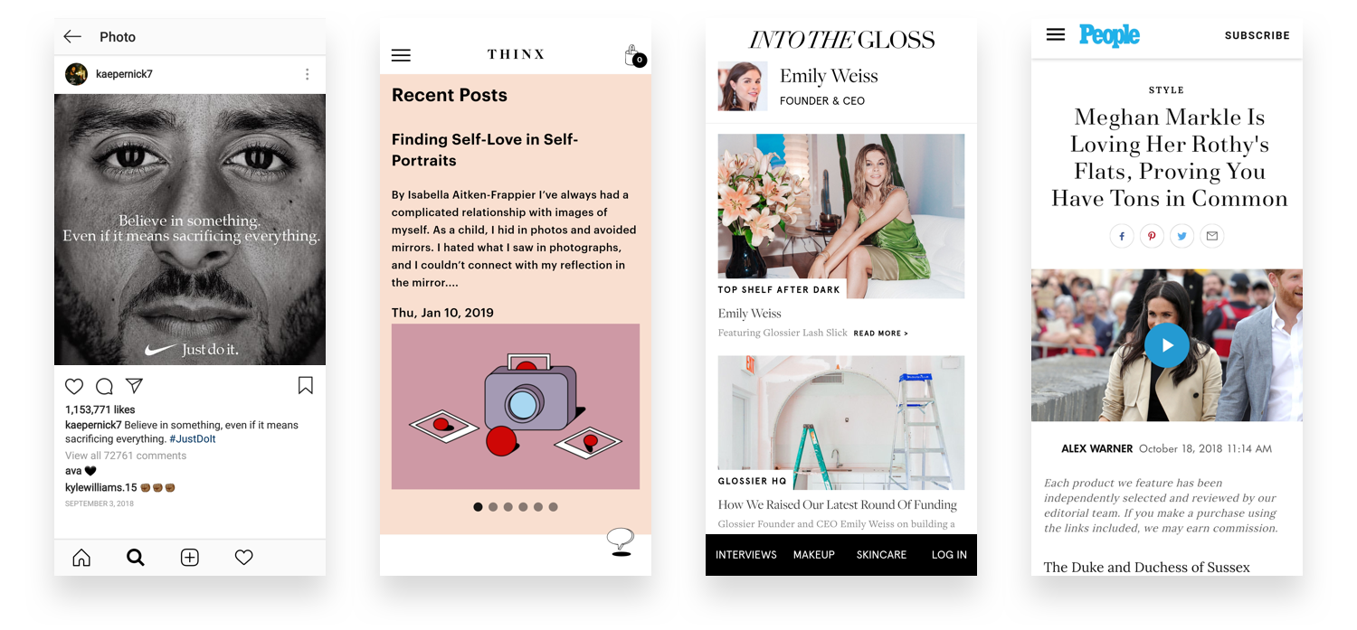 Nike’s DTC social, THINX’s periodical blog, Glossier’s Into the Gloss, and Rothy’s earned media