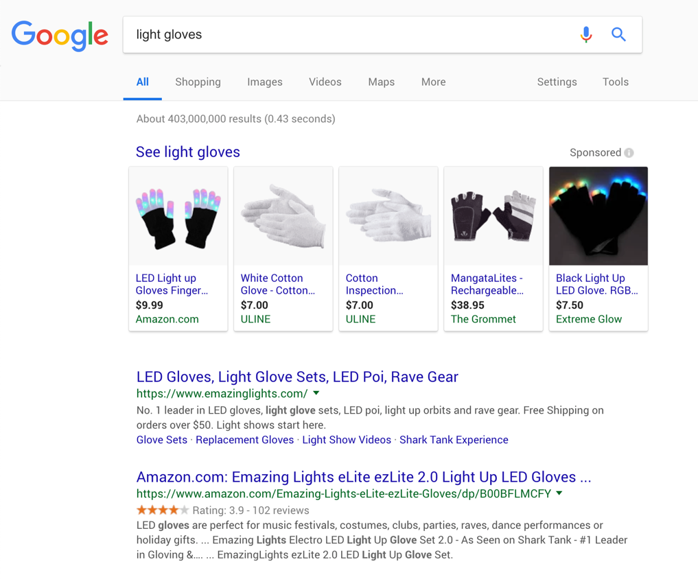 Emazing Lights Glove Size Chart