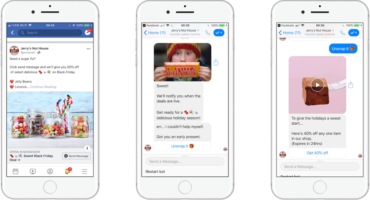 Facebook ads to ecommerce chatbot example