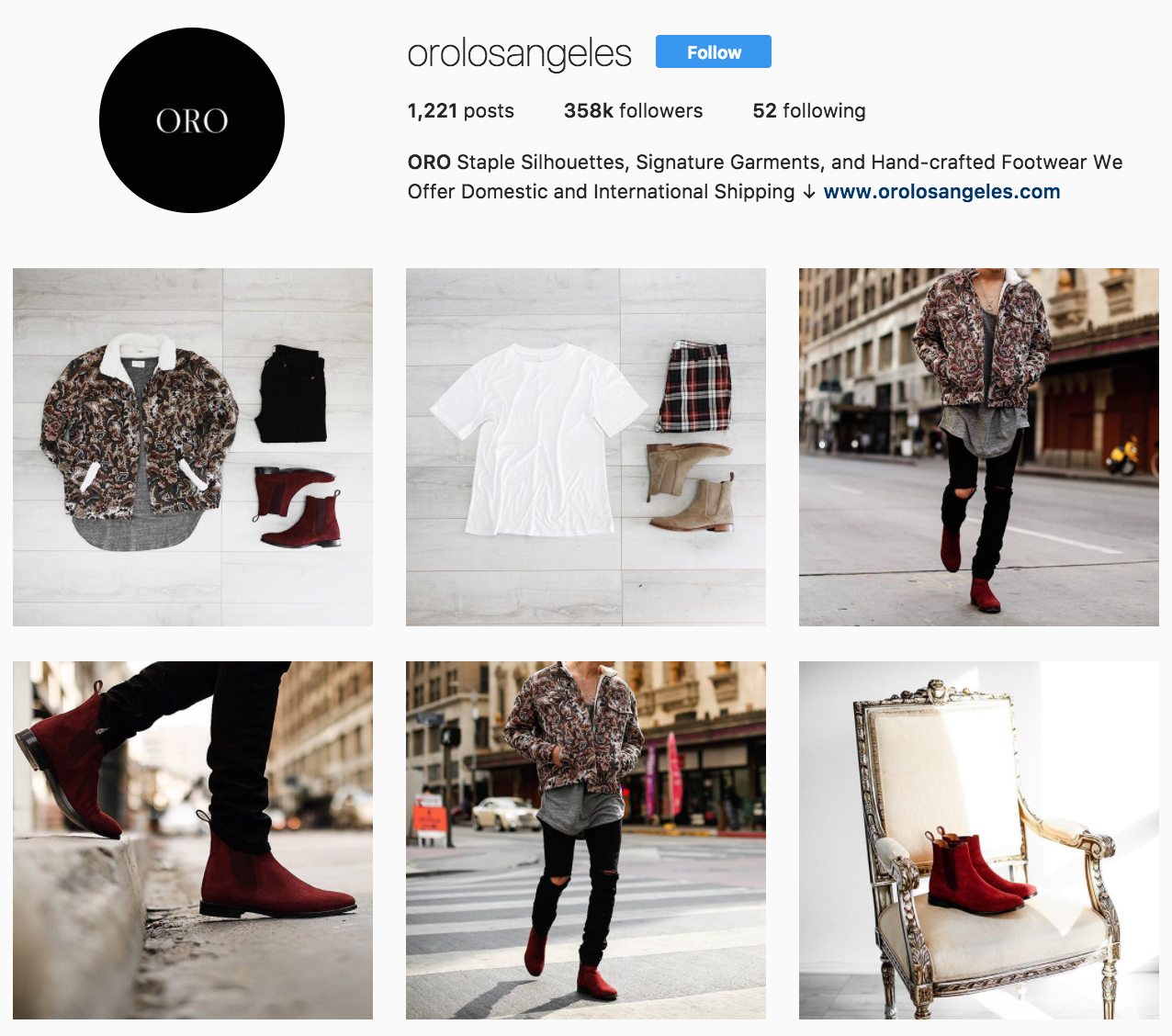 ORO Los Angeles' Instagram profile