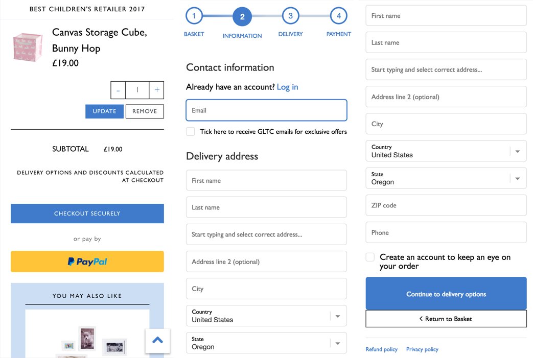 GTLC's guest checkout on mobile after migrating