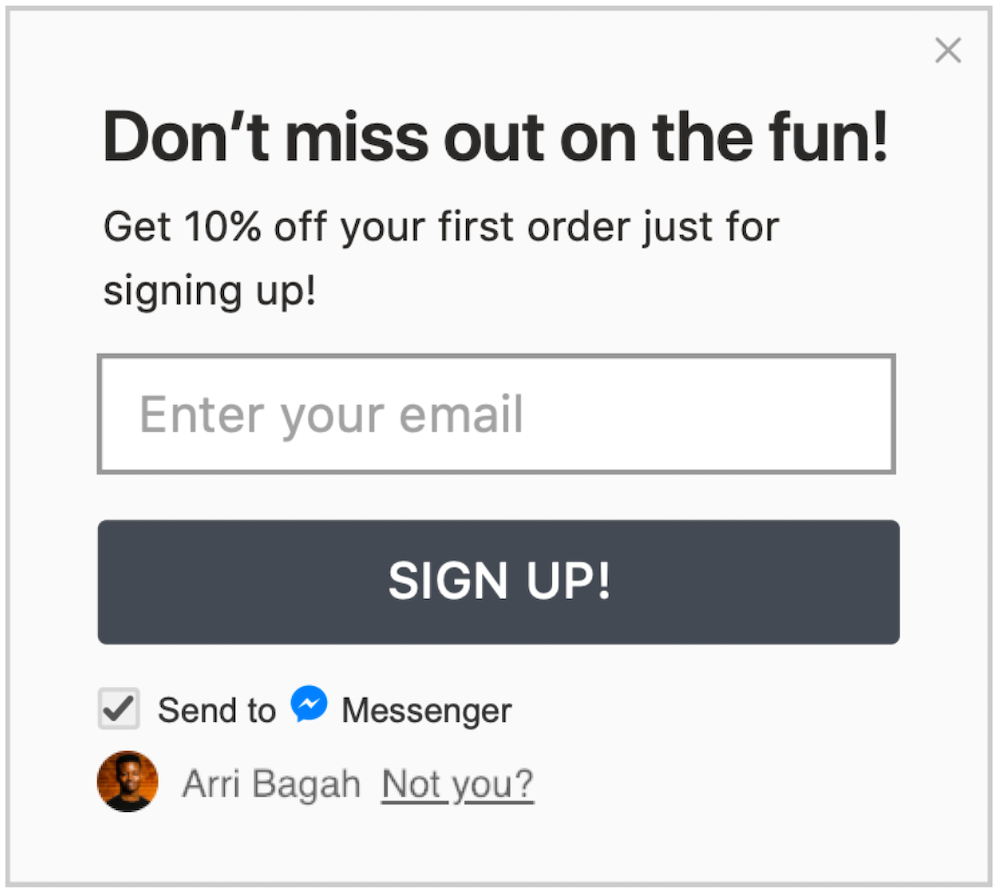 Facebook Messenger marketing checkbox under email subscriber form