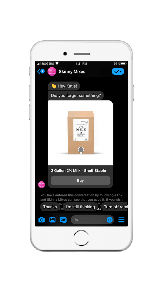 Skinny Mixes Facebook Messenger chatbot example