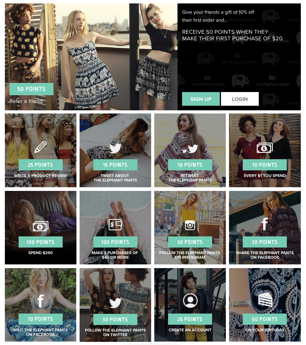 The Elephant Pants incentivizes and gamifies nearly every conceivable customer experience
