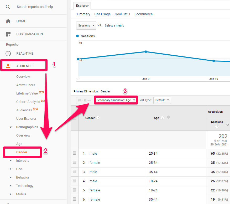 Using Google Analytics Audience (gender and age) to unearth customer psychology in ecommerce
