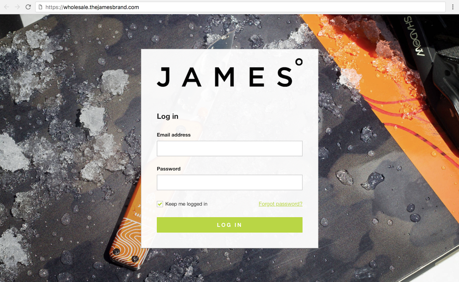 The James Brand’s wholesale ecommerce storefront with branded URL