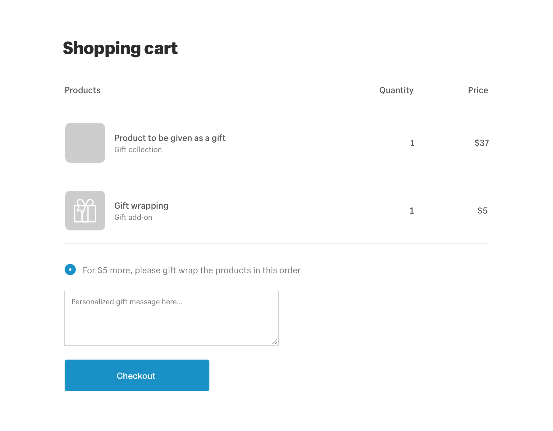 Ecommerce gift wrapping cart add-on