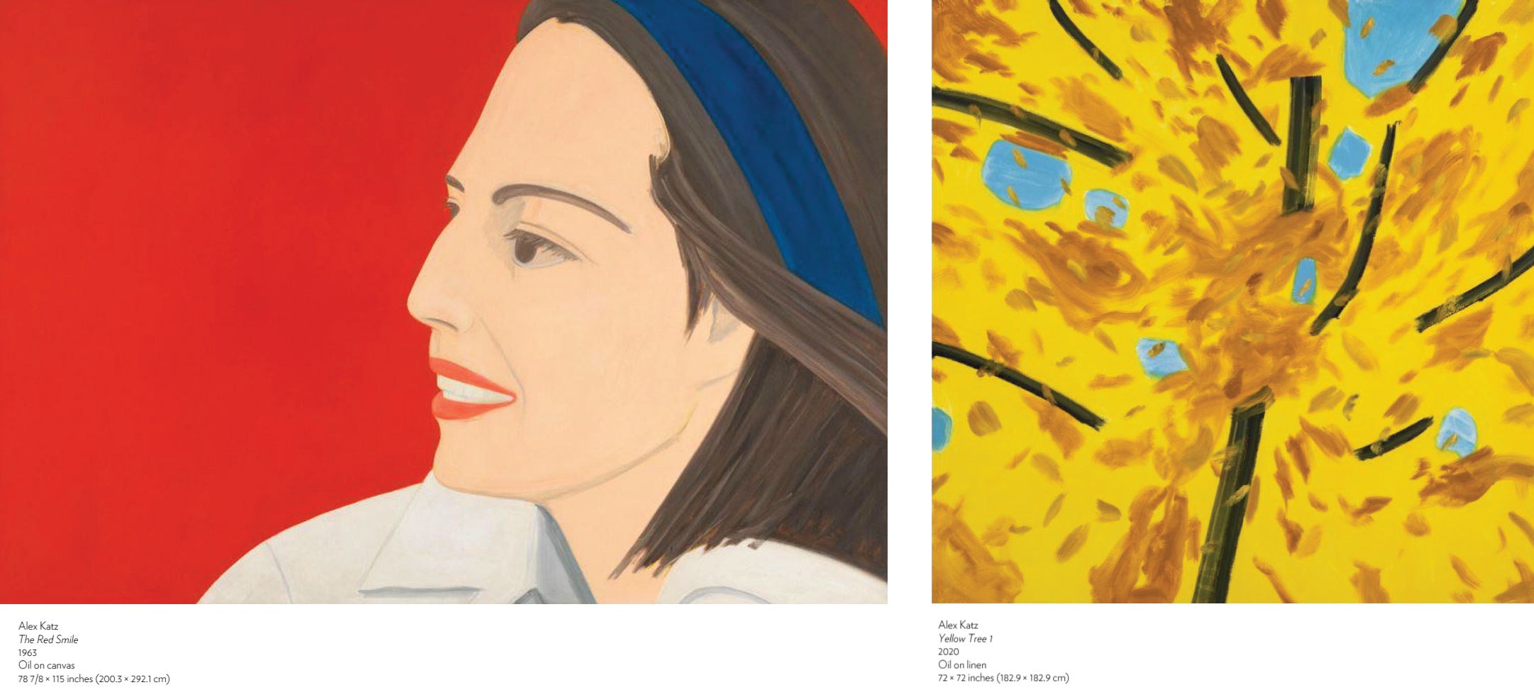 Alex Katz paintings The Red Smile and Yellow Tree 1