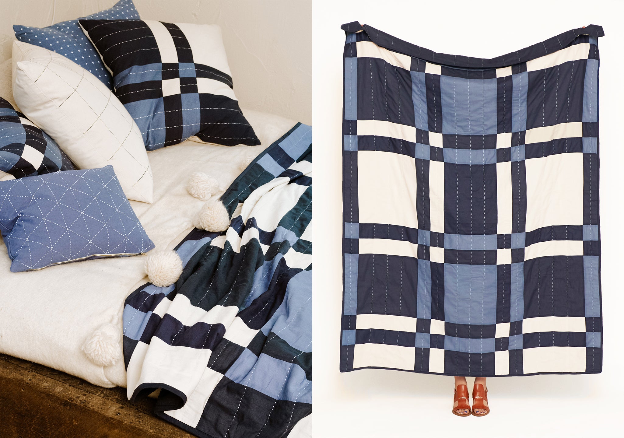 Patchwork Plaid Quilt Throw in navy blue by Anchal Project
