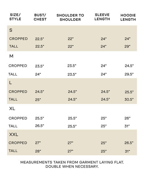 quilted hoodie size chart by Anchal