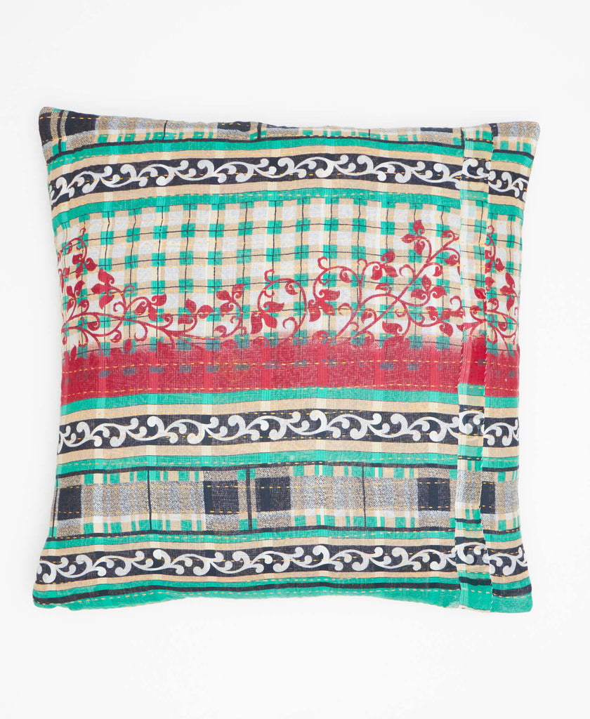 one-of-a-kind handmade throw pillow made from upcycled vintage cotton saris in India