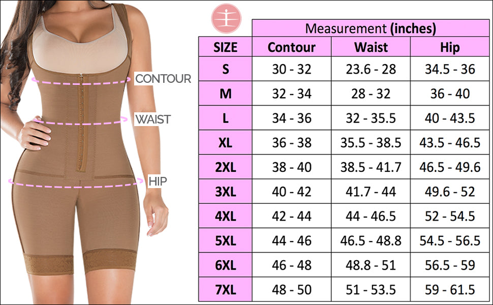 Equilibrium post op compression garment C9001 size chart
