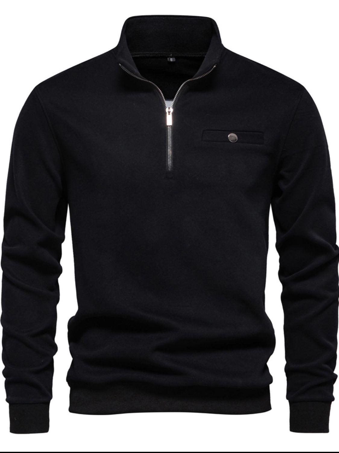 Men's Quarter Zip Long Sleeve Sweatshirt - Picture 9 of 9
