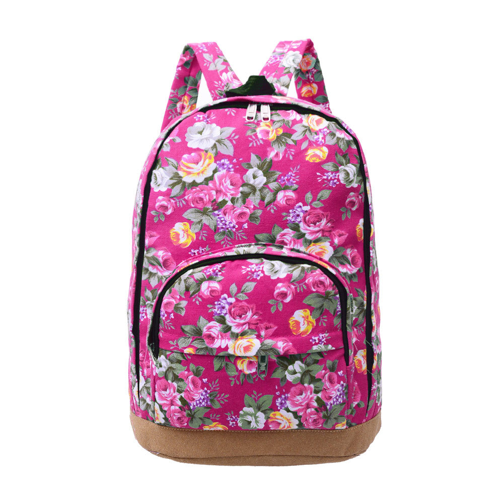 Korean Floral Print Canvas Backpack Women School Bags for Teenage Girls Cute Rucksack Vintage Laptop