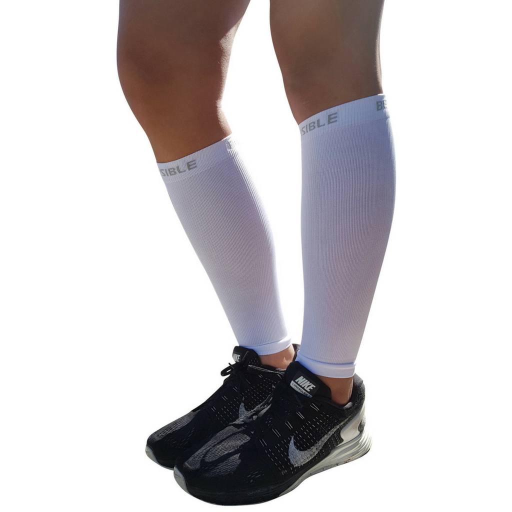 svimmelhed Gå en tur grundlæggende Calf Compression Sleeves White by BeVisible Sports for Men & Women