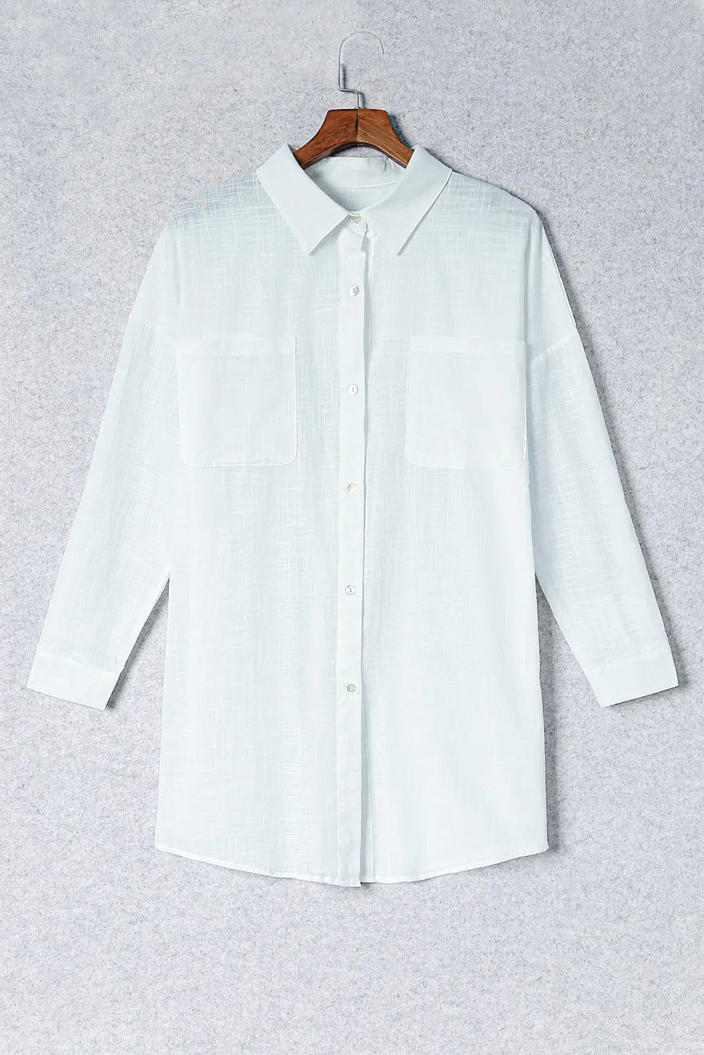 Button-Up Longline Shirt with Breast Pockets Trendsi