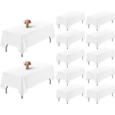 12 Pack Table Cloth White Tablecloth 60 x 102 inch, Rectangle Table Cloth for 6 Foot Table, Wrinkle Resistant Washable Polyester Table Cover for DJW8_A9PAF75