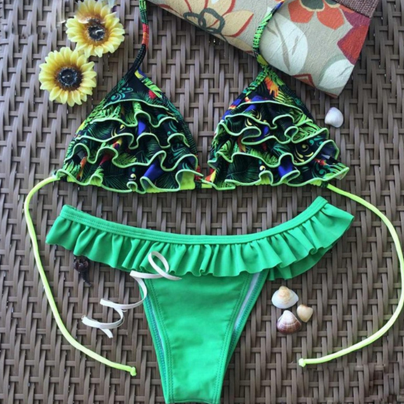 cute green two piece bikinis swimwear bathsuit – tourtownbeach