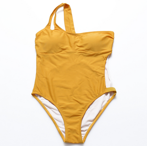 Fashion sexy women yellow one-shoulder show thin one piece bikini
