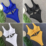 Sexy Women Vest Style Pure Color Chest Knot High Waist Two Piece Bikini Swimsuit
