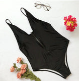Fashion Summer Beach Women Low Chest Pure Color Chest Zipper Vest Style One Piece Bikini Swimwear Bathing(5-Color) I12398-1