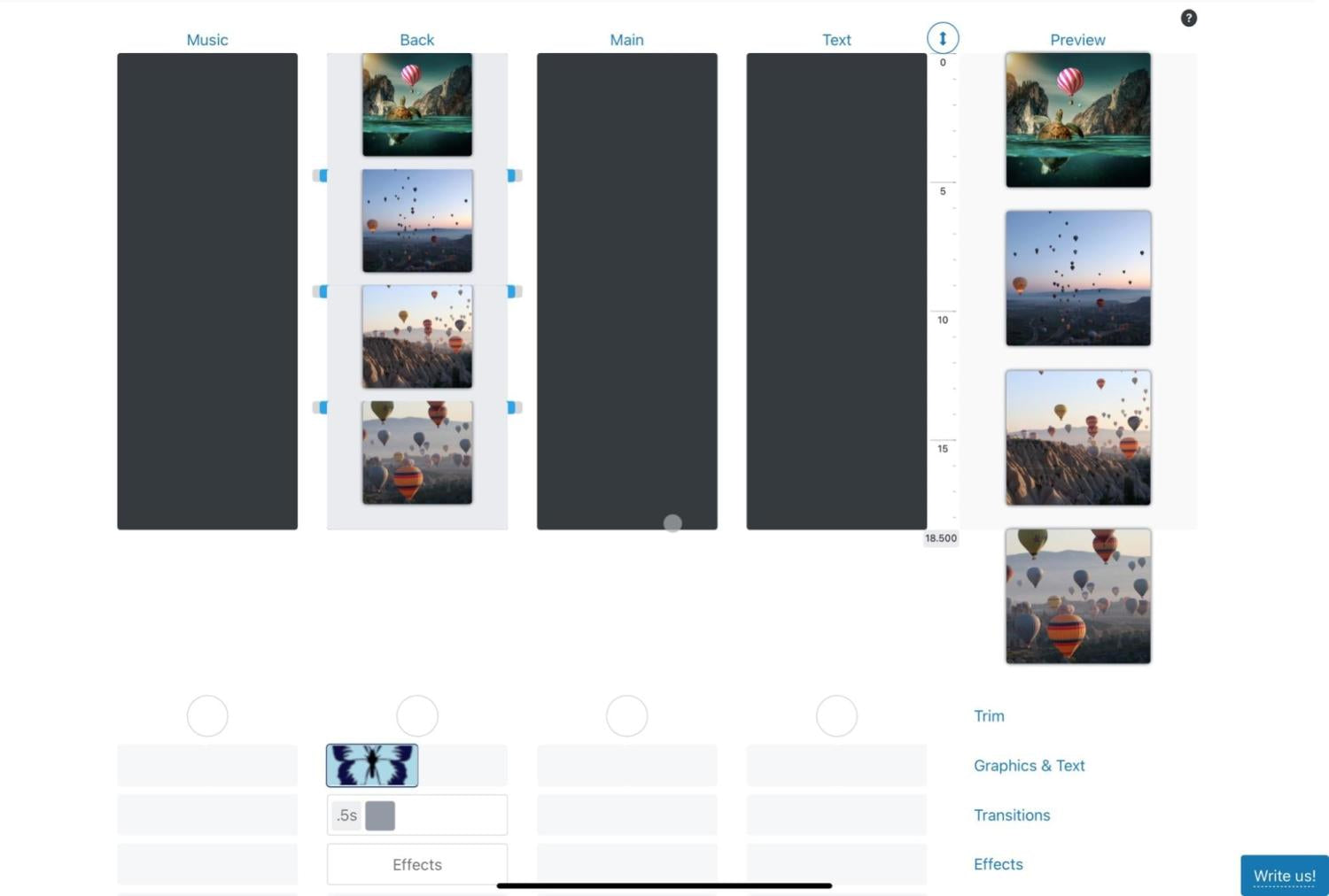 ภาพถ่ายหน้าจอโปรแกรมตัดต่อวิดีโอ Movie Maker Online