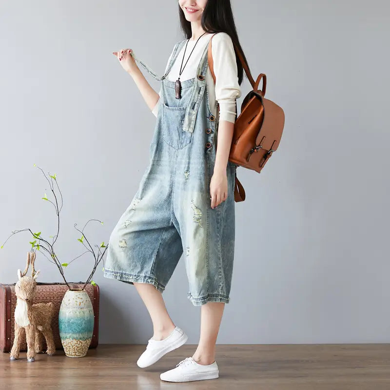 Washed Retro Wide-Leg Ripped Jeans Overalls – Soulmate Streetwear | same ANTHEM.