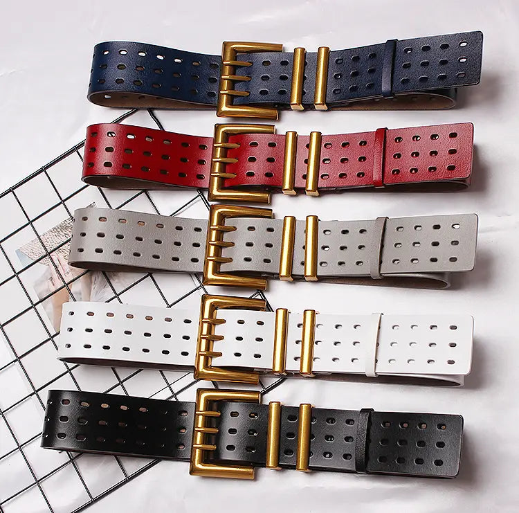 Vintage Leather Belt – Wide Waistband with Metal Buckle | same ANTHEM.