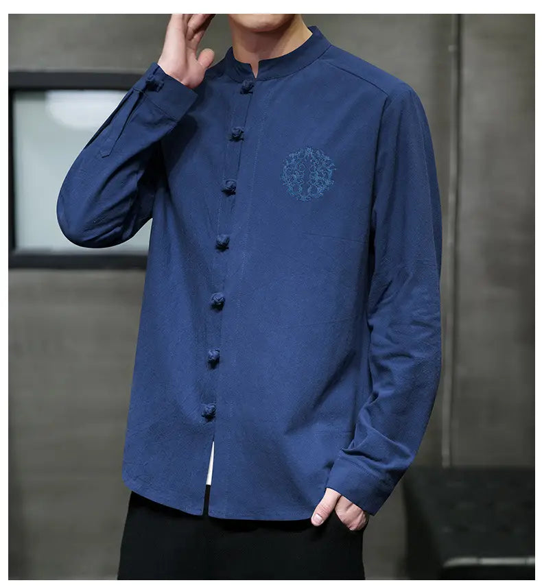 Casual Men’s Embroidery Buckle Hanfu Shirt Coat – Cool Everyday Layer | same ANTHEM