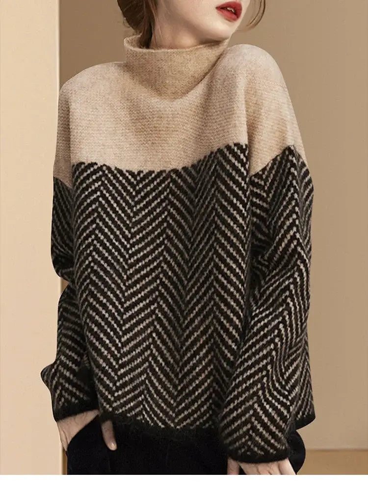 Contrast Patchwork Pullover Sweater Women | Casual Knitted Autumn Top | same ANTHEM.