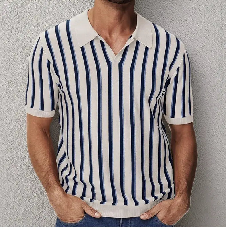 Striped Knitted Polo Shirt with Lapels | same ANTHEM. Soulmate Streetwear