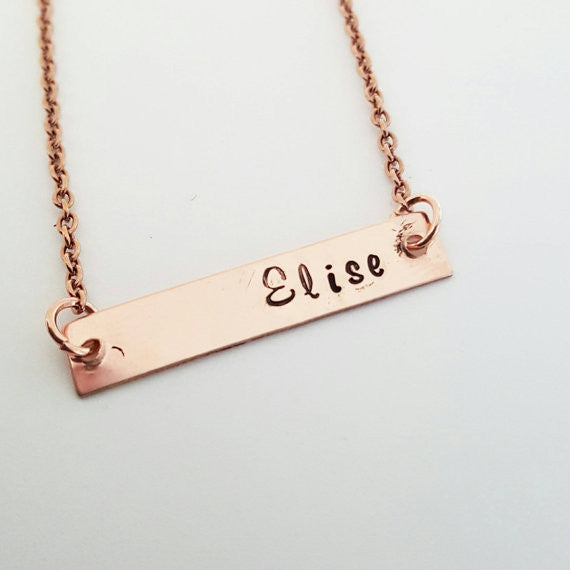 Rose Gold Name Plate Bar Necklace - Personalize with Names, Initials o ...