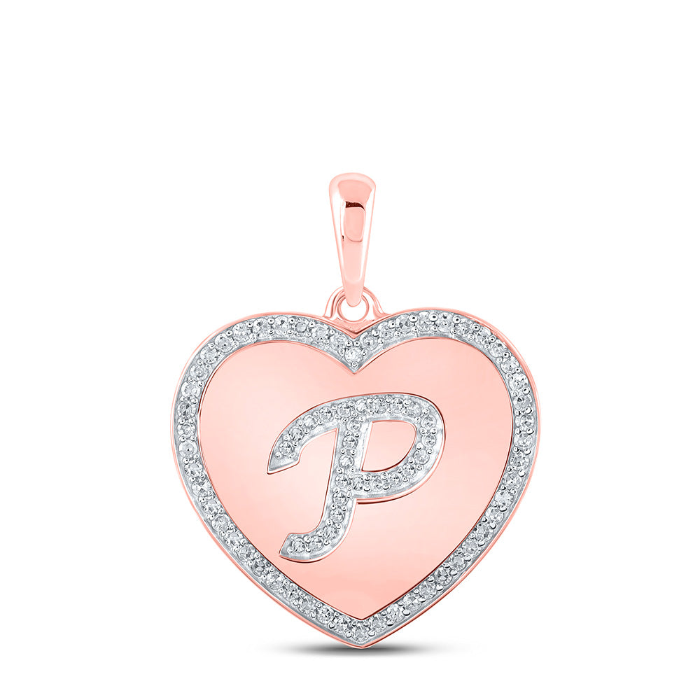 10kt Rose Gold Womens Round Diamond Heart P Letter Pendant 1/4 ...