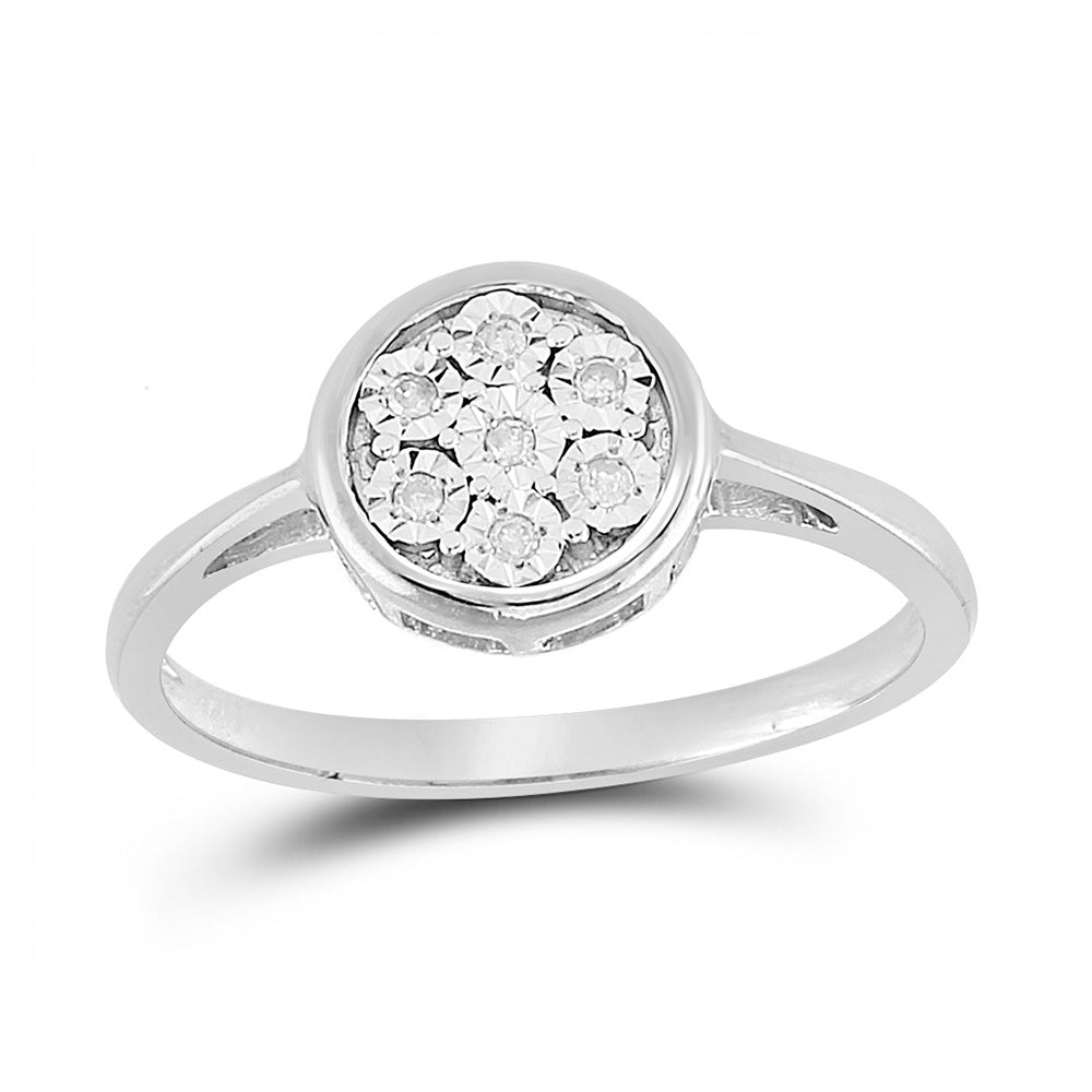 Sterling Silver Womens Round Diamond Flower Cluster Ring 1/20 Cttw