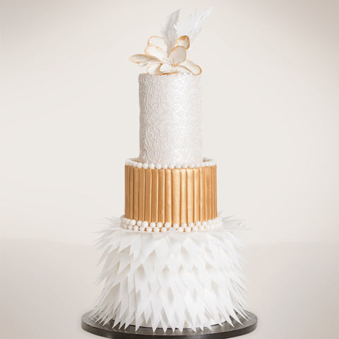 Piped Feathered Lace Fondant Wedding Cake