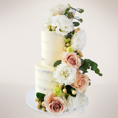 Two-tier Semi-Naked Floral Wedding Cake