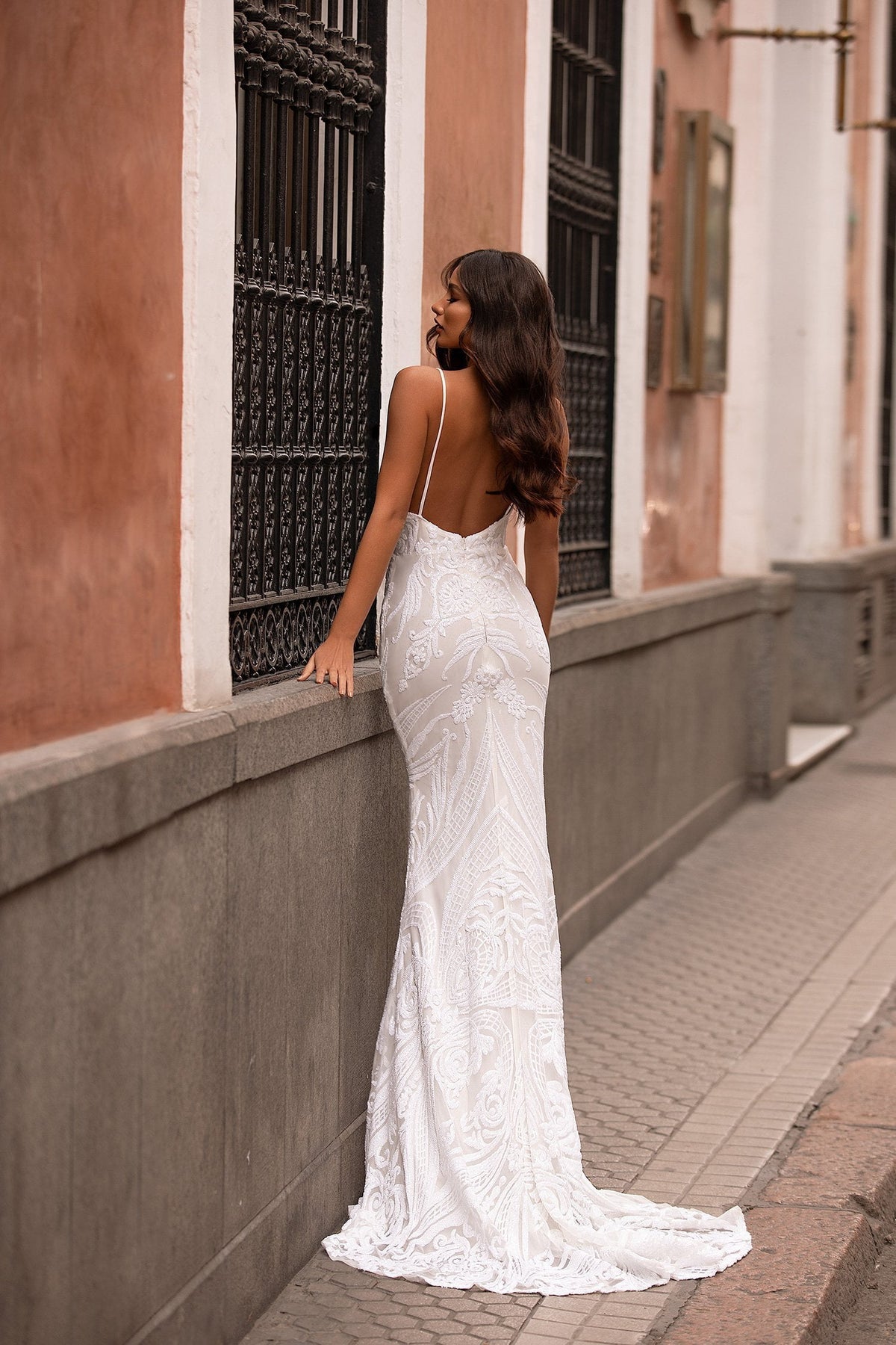 white sequin backless dress