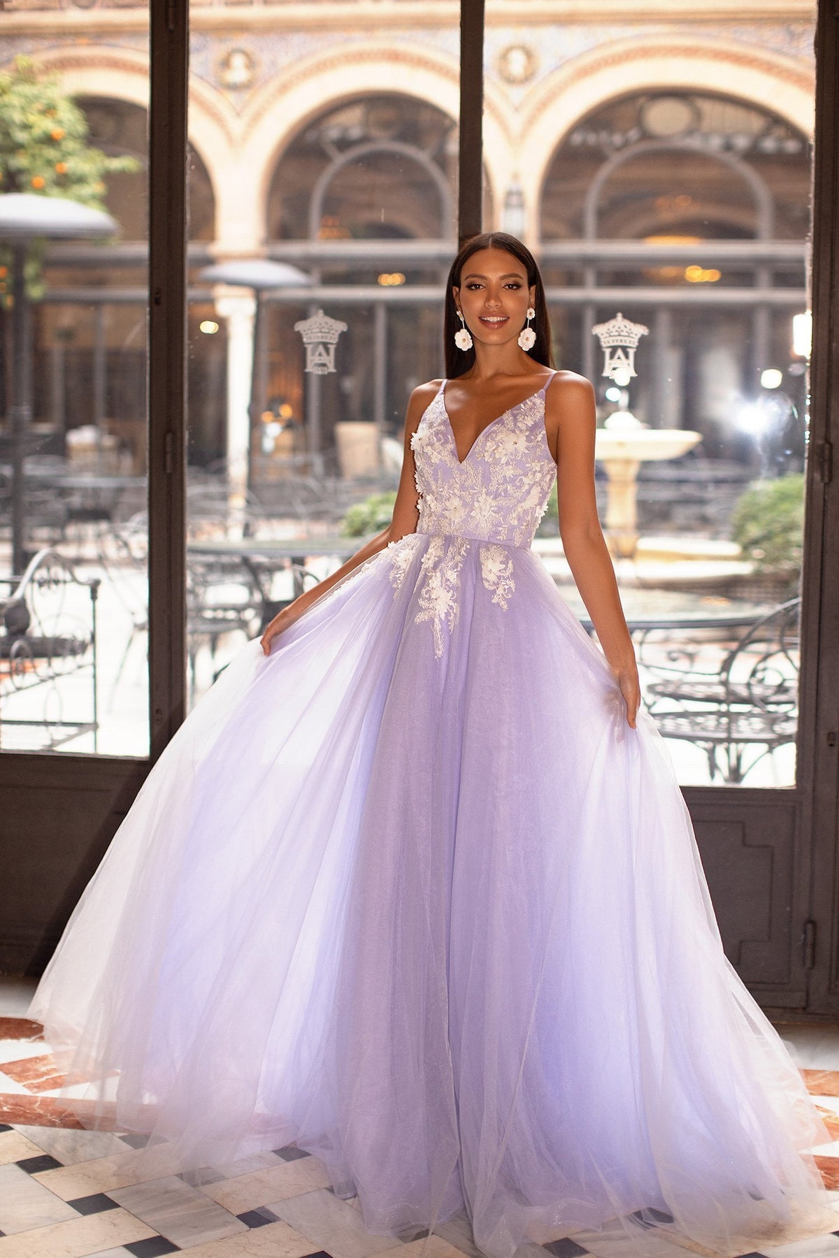 Ysabelle - Lilac Tulle Embellished A-Line Gown with Lace-Up Back – A&N ...