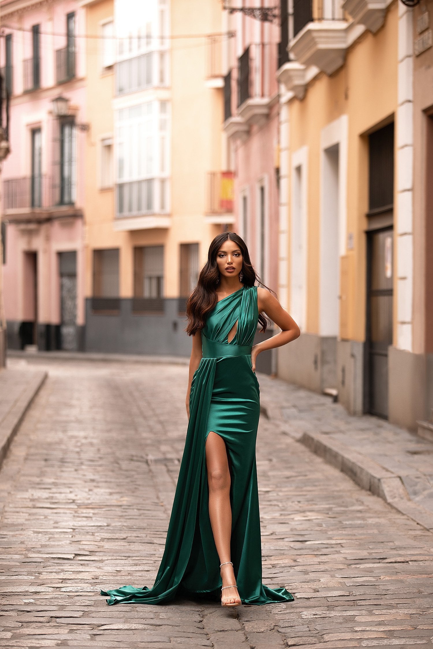 emerald satin gown