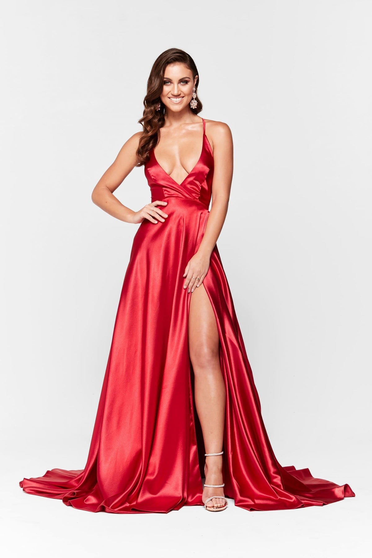 satin red gown