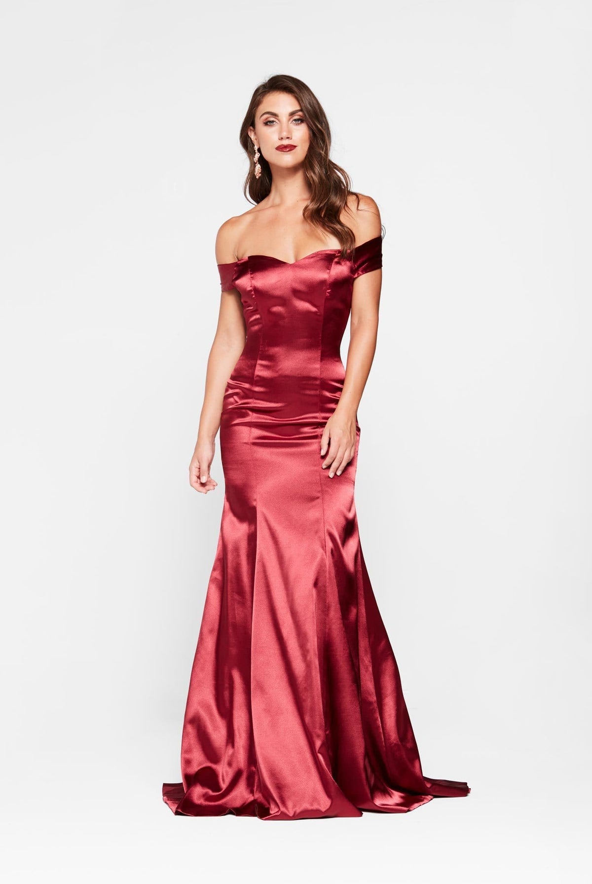 deep red satin dress